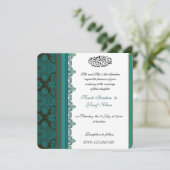 Moslemische Hochzeit des blauen Damast-Brokats Einladung (Stehend Vorderseite)