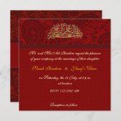 Moslemische Hochzeit des roten Damastes Einladung (Vorne/Hinten)