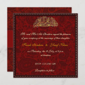 Moslemische Hochzeit des roten Damastes Einladung (Vorne/Hinten)