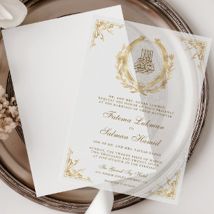 Moslemische Hochzeit im antiken Gold-Wappen Pergament Einladungen