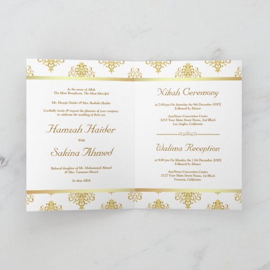 Moslemische Hochzeit in Weiß und Gold Einladung (Innenseite)