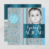 Moslemisches Babyjunge blaues aqiqah Foto Einladung (Vorne/Hinten)