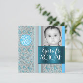 Moslemisches Babyjunge blaues aqiqah Foto Einladung (Stehend Vorderseite)