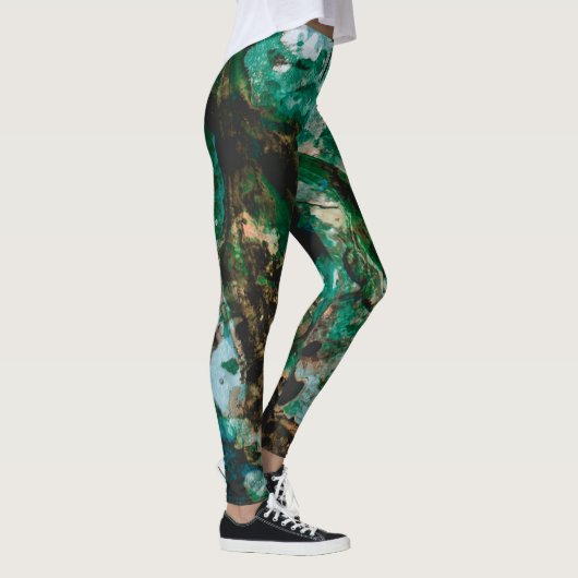 Moss Agate Green Crystal Geode Abstrakt Leggings (Rechts)