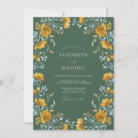 Moss-Gold-Ranunculus-Hochzeit Einladung (Vorderseite)