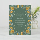 Moss-Gold-Ranunculus-Hochzeit Einladung (Stehend Vorderseite)
