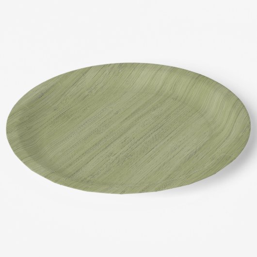 Moss Green Bamboo Holz Grain Look Pappteller (Schrägansicht)