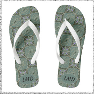 Moss Green Batik Print Badesandalen