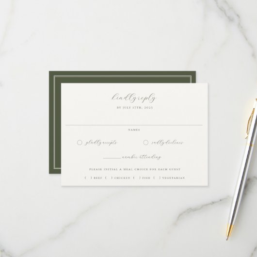 Moss Green Beige Hochzeitessen RSVP Karte (Vorderseite/Rückseite Beispiel)