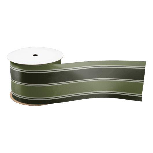 Moss Green Black Horizontal Lines Stripe Geometric Satinband (Spule)