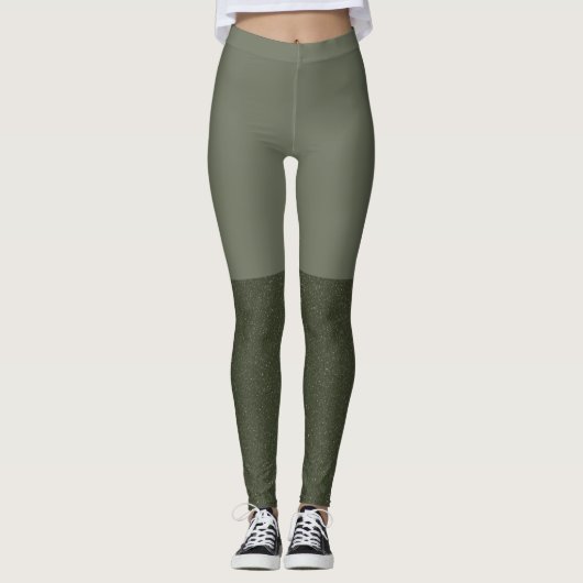 Moss Green Block Leggings mit texturierten Legen (Vorderseite)