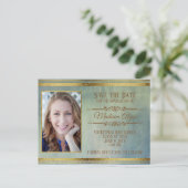 Moss Green, Blue Grunge und Gold Foto Abschluss Postkarte (Stehend Vorderseite)
