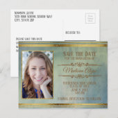 Moss Green, Blue Grunge und Gold Foto Abschluss Postkarte (Vorne/Hinten)