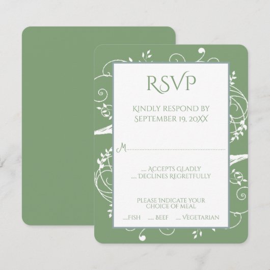 Moss Green Blüh Wedding RSVP Card (Vorne/Hinten)
