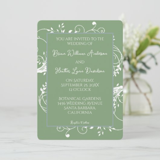 Moss Green Blühe Hochzeitseinladung Einladung (Stehend Vorderseite)