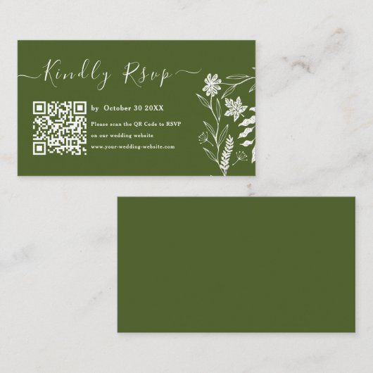 Moss Green Boho Typografie QR Code UAWG Wedding Begleitkarte (Vorne/Hinten)