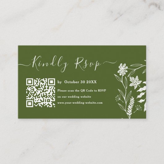 Moss Green Boho Typografie QR Code UAWG Wedding Begleitkarte (Vorderseite)