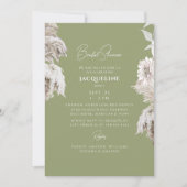 Moss Green Boho White Floral Brautparty Einladung (Vorderseite)