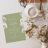 Moss Green Boho White Floral Brautparty Einladung