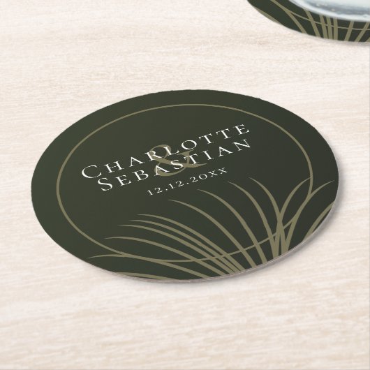 Moss Green Botanical Fan Elegante Hochzeit Runder Pappuntersetzer (Angewinkelt)