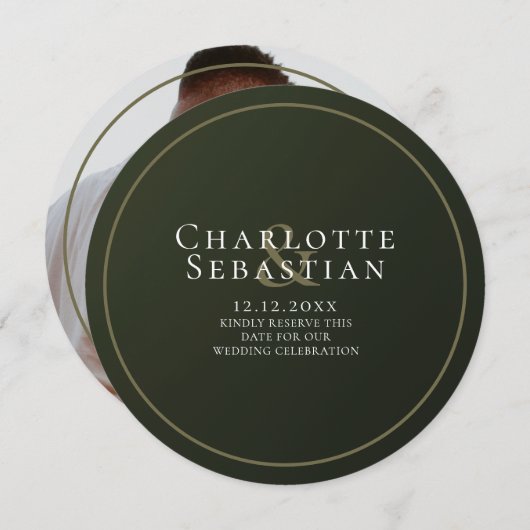 Moss Green Botanical Fan Elegante Hochzeit Save The Date (Vorne/Hinten)