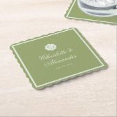 Moss Green Calligraphy Wedding Paper Coaster Untersetzer (angewinkelt)