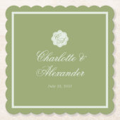 Moss Green Calligraphy Wedding Paper Coaster Untersetzer (Vorderseite)