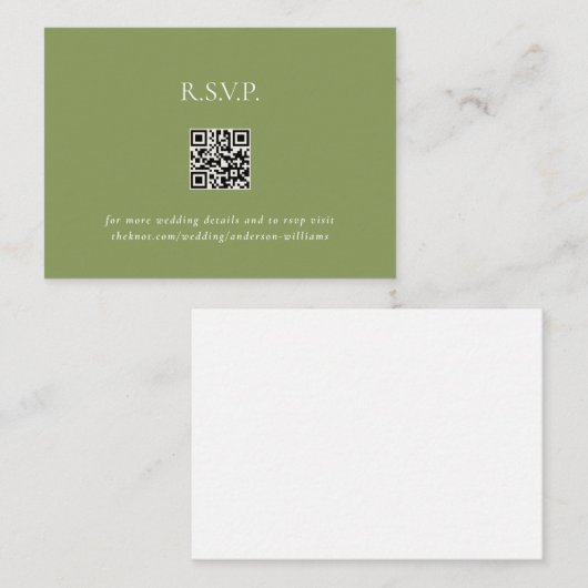 Moss Green Contemporary QR Code Wedding RSVP II Begleitkarte (Vorne/Hinten)