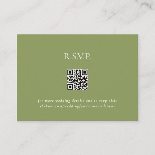 Moss Green Contemporary QR Code Wedding RSVP II Begleitkarte (Vorderseite)