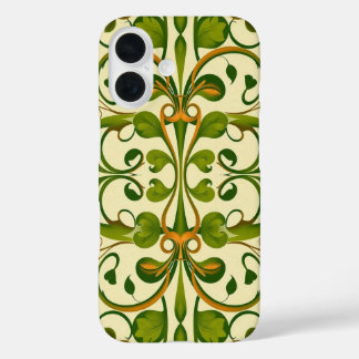 Moss Green & Copper Floral Pattern iPhone 16 Hülle