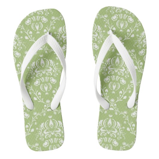 Moss Green Damask Badesandalen (Fußbett)