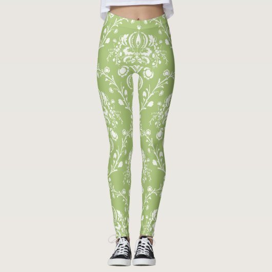 Moss Green Damask Leggings (Vorderseite)
