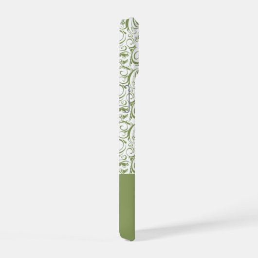 Moss Green Damask Muster Monogram iPhone 15 Hülle (Rechte Seite)
