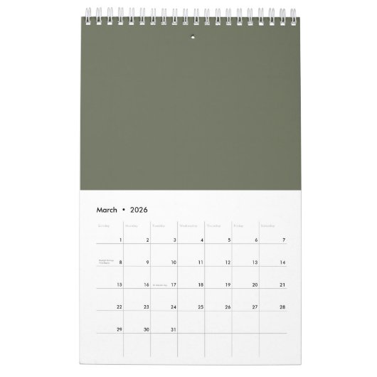 Moss Green Duo-Tone-Wandkalender Kalender (Mär 2026)