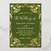 Moss Green Elegant Boho Moderne Typografie Hochzei Folieneinladung (Vorderseite)