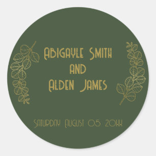 Moss Green Elegant Classic Wedding Runder Aufkleber