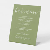 Moss Green Elegant Modern Script Wedding Bar Menu Sockelschild (Vorderseite)