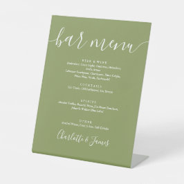 Moss Green Elegant Modern Script Wedding Bar Menu Sockelschild