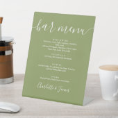 Moss Green Elegant Modern Script Wedding Bar Menu Sockelschild (In SItu)