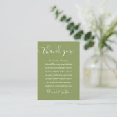 Moss Green Elegant Moderne SkriptWedding Vielen Da Platzkarte (Stehend Vorderseite)