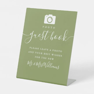 Moss Green Elegant Modernes Script Foto Gästebuch Sockelschild