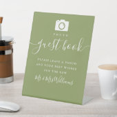 Moss Green Elegant Modernes Script Foto Gästebuch Sockelschild (In SItu)