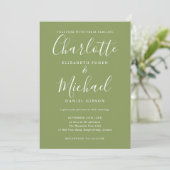 Moss Green Elegant Modernes Script Foto Hochzeit Einladung (Stehend Vorderseite)