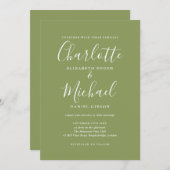 Moss Green Elegant Signature Script Hochzeit Einladung (Vorne/Hinten)