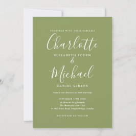 Moss Green Elegant Signature Script Hochzeit Einladung