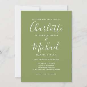 Moss Green Elegant Signature Script Hochzeit Einladung