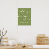 Moss Green Elegante Moderne Hochzeit Begrüßungszei Poster (Küche)