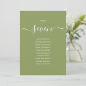 Moss Green Elegante Tischnummer Seating Chart (Stehend Vorderseite)