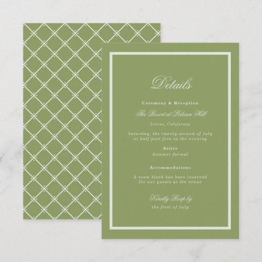 Moss Green Estate Wedding Details Card Begleitkarte (Vorne/Hinten)