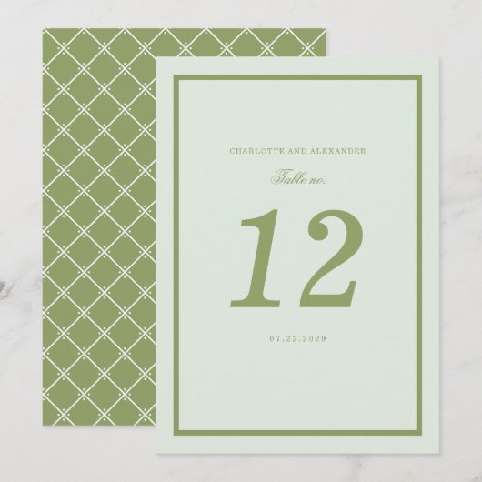 Moss Green Estate Wedding Table Number Card Einladung (Vorne/Hinten)